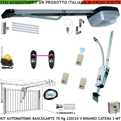 Kit Motore 220/24 V da Soffitto per Cler Basculante 70 Kg Automatica Selettore Binario Alluminio Catena Acciaio 3 Metri Cordino x Sblocco Pattino Archetto 3 Radiocomandi Faro Antenna Luce di Cortesia (1/4)