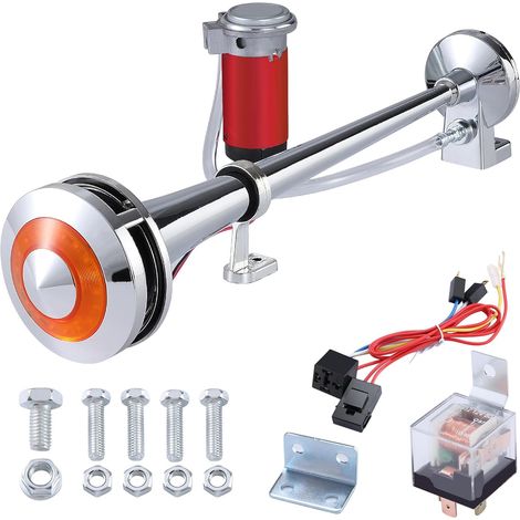 Klaxon Camion 12 V avec Lumière 150DB Super Loud Train Horn Zinc Horn Klaxon voiture avec Compressor pour Vehicles Motorcycle Cars Boats (Argent) (1/5)