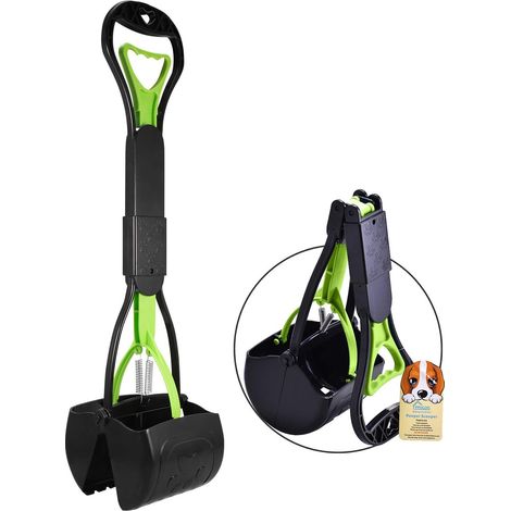Ramasse-crottes incassable pour chiens et chats, avec long manche, matériau haute résistance et ressort durable pour ramasser facilement l'herbe et les graviers. (1/5)