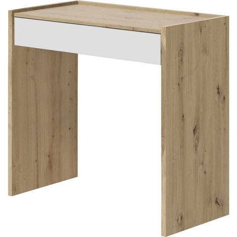 Scrivania Fresno, Scrittoio lineare con cassetto, Tavolo da studio o ufficio porta PC, 82x40h77 cm, Rovere nodi e Bianco (1/5)