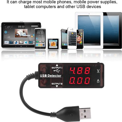 YB26VA Double affichage Détecteur USB Voltmètre Ampèremètre Mesureur de tension et de courant Testeur de capacité de batterie Monochrome (1/5)