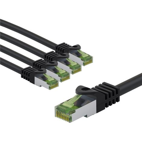 CAT 8.1 Câble Patch Certifié de GHMT, S/FTP (PiMF), 5 m, noir, Kit de 5, conducteur en cuivre, LSZH gaine de câble sans halogène. Longueur de câble 5 m (1/5)