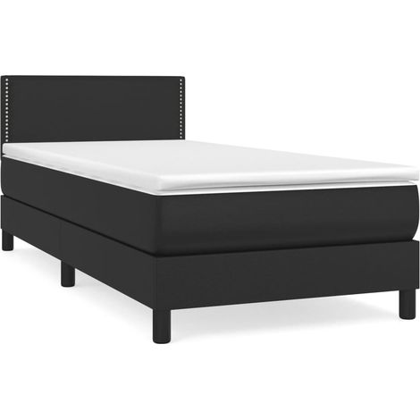 Sommier à lattes de lit avec matelas Noir 100x200 Similicuir (1/5)