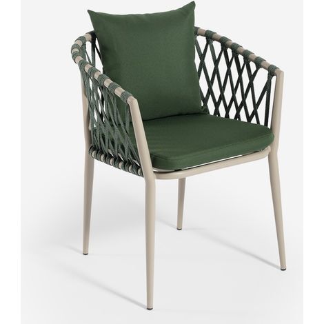 Sedia esterno in alluminio a corda con braccioli e cuscini Verve - Verde