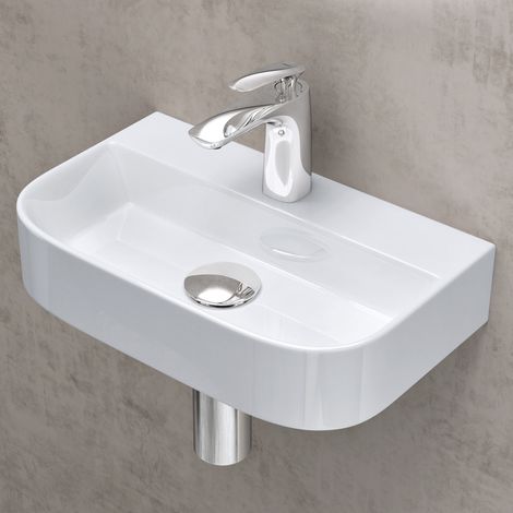 doporro® lavabo sobre encimera lavabo suspendido cerámica blanco 380x235x80 mm lavabo suspendido para aseo de invitados Brüssel003