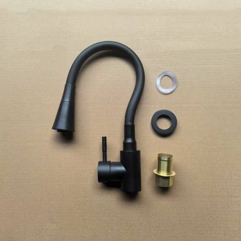 Russian kitchen faucet, black silicone universal tube faucet, stainless steel rotating hot and cold water faucet for household use - black trumpet head