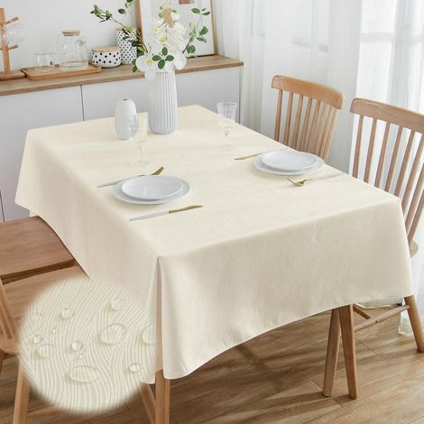 Nappe rectangulaire en jacquard 300x150 cm blanc cassé, déperlante, facile d'entretien
