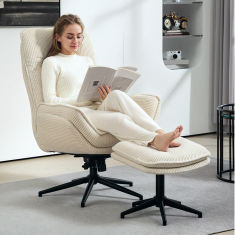 Relaxsessel mit Hocker 360° drehbar Liegefunktion Beige OKMYHOME (1/4)