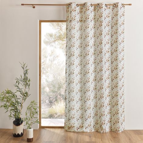 Voilage poly-lin imprimé à motif feuillage avec œillets Marron 140x240 cm (1/3)