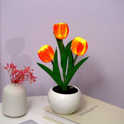 Lampe tulipe d'intérieur, lampe de table décorative, lampe pot de fleurs, veilleuse d'ambiance, cadeau plante en pot (1/2)