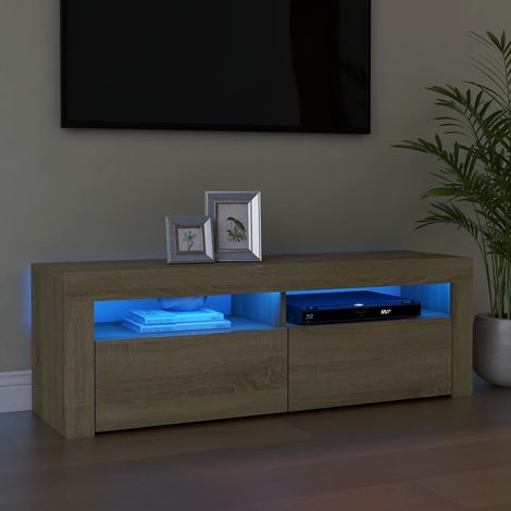 Meuble TV - Armoire de salon Banc TV avec lumières LED chêne sonoma 120x35x40 cm -FR20222 (1/5)