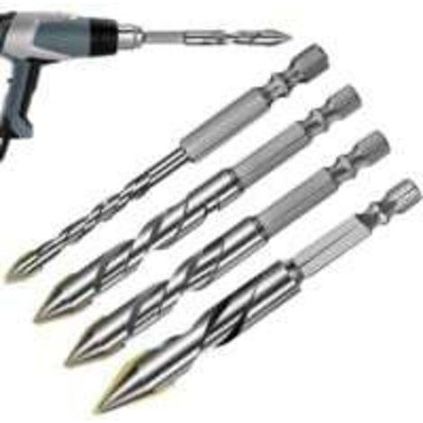 Betonbohrer-Set – 4-teiliges Set mit spitzen Bohrern für einfaches Positionieren – Zubehör für Mauerwerk, Keramik, Glasziegel, Marmor, Granit und Fliesen – Crezuo