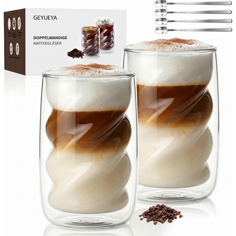 Verres à double paroi pour Latte Macchiato 350ml (lot de 2) avec cuillères