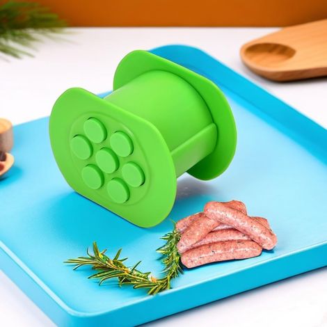 Appuyez Rapidement sur Le Fabricant de saucisses manuelles,Viande Strip Squeezer,Utiliser manuellement Le Moule à Hot Dog fabriqué,l'outil de BBQ,Le processeur de Viande avec 7 Trous (Vert) (1/5)