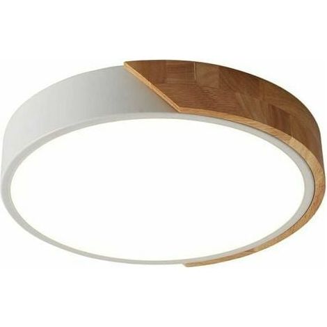Plafonnier LED blanc froid 24 W, 6000 K, 2400 lm, style moderne, rond, en bois, 30 cm, idéal pour salon, cuisine, salle à manger, couloir, bureau, véranda ou extérieur [Classe énergétique (1/5)