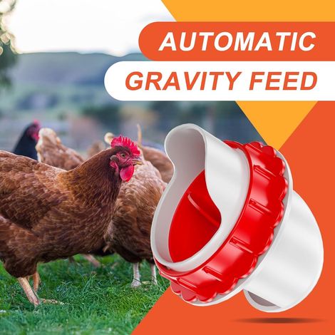 Mangiatoia automatica per polli (4 pezzi) - Kit di alimentazione a gravità fai da te - Compatibile con secchi, barili e contenitori - Ideale per alimentare piccioni e pollame - Rosso (1/5)