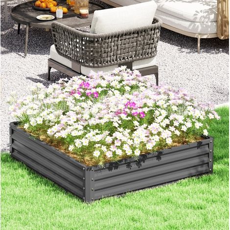 Carré potager 120x120x30 cm acier galvanisé gris clair, drainage ouvert pour balcon – MEUBLIV (1/5)