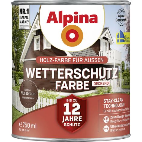 Alpina Wetterschutzfarbe deckend 0,75 L nussbraun Holzschutzfarbe