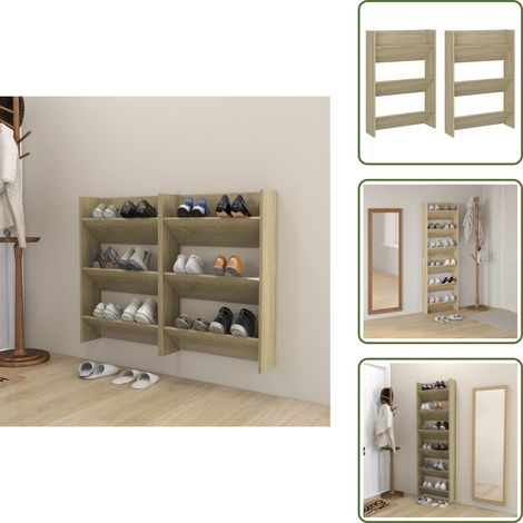 Muebles de pared - vidaXL Zapateros de pared 2 uds contrachapada roble Sonoma 60x18x90 cm - Armario de zapatos de madera