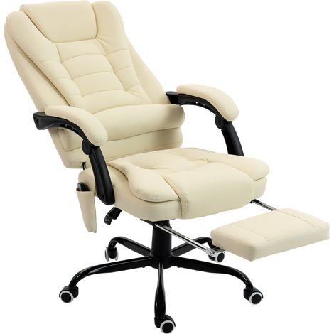 Fauteuil massant de bureau, siège ergonomique à hauteur réglable, dossier inclinable, télécommande filaire, beige (1/5)