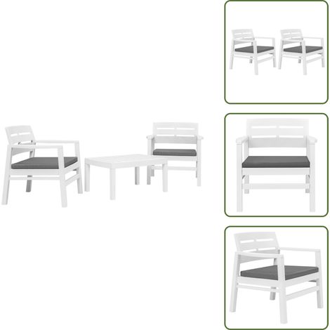 Salon de jardin 3 pcs Plastique Blanc - Salon De Jardin - Meubles De Jardin - Set De Salon - Ensemble De Balcon - Mobilier D'extérieur (1/5)