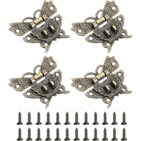 4 Pcs Loquet, 51 x 60mm Loquet Papillon Décoratif Rétro à Bascule de Boîte Double Trous de Cadenas Boucle Loquet avec Vis pour Valise Boîte, Bronze (1/5)