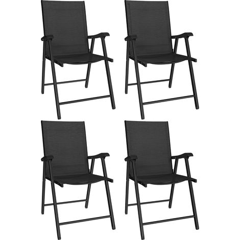 Set di 4 sedie da giardino pieghevoli, robusta struttura in acciaio, non richiedono montaggio, schienale alto ergonomico, 58x62x97 cm, nere.