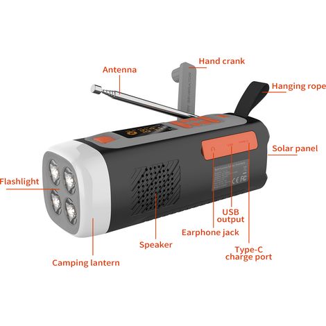 Toivize LR-7A Tragbares Notfallradio AM/FM/SW Bluetooth Solar Handkurbel Campinglampe SOS 4500mAh Robust (1/5)