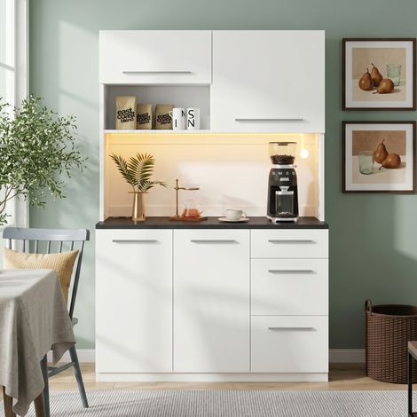 Buffet haut 120x40x180 cm,porte relevable, LED multicolore ,2 prises ,USB Type C ,étagères réglables ,Panneau de particules Blanc (1/5)