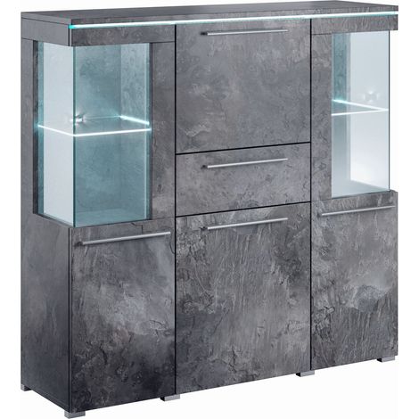 Cómoda Torvire 115, Hormigón oscuro, Con cajones y puertas, Número de cajones: 1, 128x130x39cm (1/2)