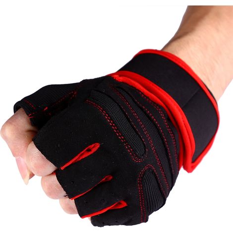 Lot de 2 gants de musculation et de fitness pour l'entraînement et les exercices de sport (rouge/L) (1/3)
