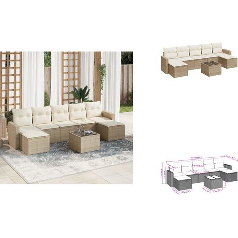 Salon de jardin avec coussins 8 pcs beige résine tressée - Ensemble Salon De Jardin - Meuble De Jardin - Canapé D'extérieur - Résine Tressée - Rotin Synthétique (1/3)