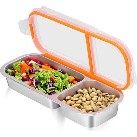 Boîtes à lunch - 2 compartiments - Boîte à lunch en inox 700 ml - Avec couvercle - Réutilisable - Boîte à lunch pour adultes - Convient pour l'école, le bureau et l'extérieur - 26.5 x 11 x 5 cm - Arge (1/5)