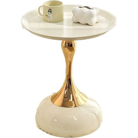 Table d’appoint moderne design sablier, petite table décorative élégante pour salon, chambre, salle à manger, café, terrasse et espaces intérieurs ou extérieurs, blanc cassé (1/5)
