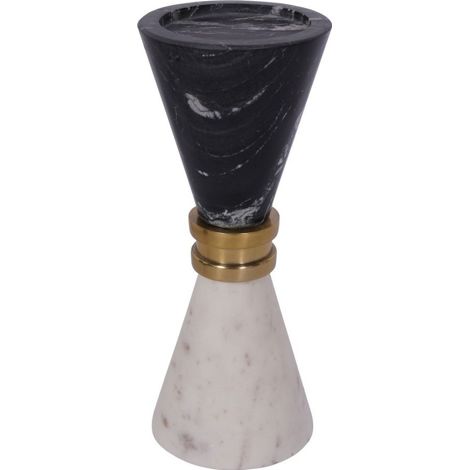 Ravello Candle Holder - Aluminium/Marble - L10 x W10 x H21 cm - Black/White
