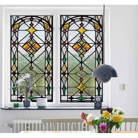 2 láminas para ventanas con efecto vitral，con película anti-miradas indiscretas y protección electrostática contra la luz (color 45x100cm) (1/5)