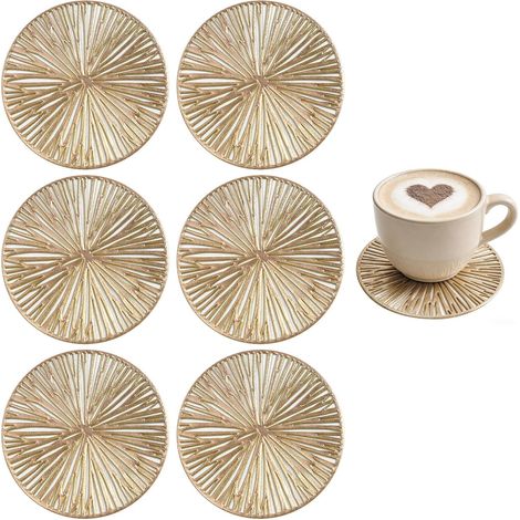 6-teiliges Set goldener Untersetzer, runde goldene Untersetzer, geeignet für Gartentische und -stühle sowie Terrassen, Bierdeckel für die Hausbar (1/5)