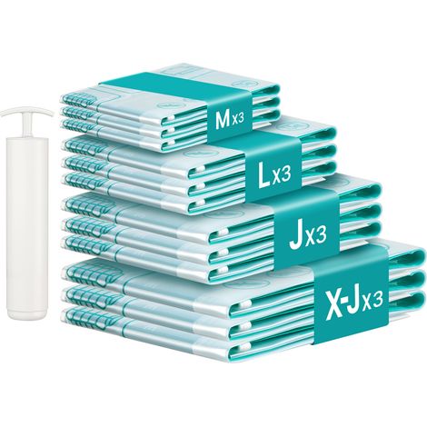 Sacs de Rangement sous Vide, Lot de 12, Réutilisables, Rangement pour Draps et Vêtements, Transparent (1/5)