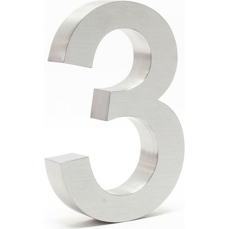 Plaque numéro de maison "3" acier fin 20 cm arial 3D matériel de montage