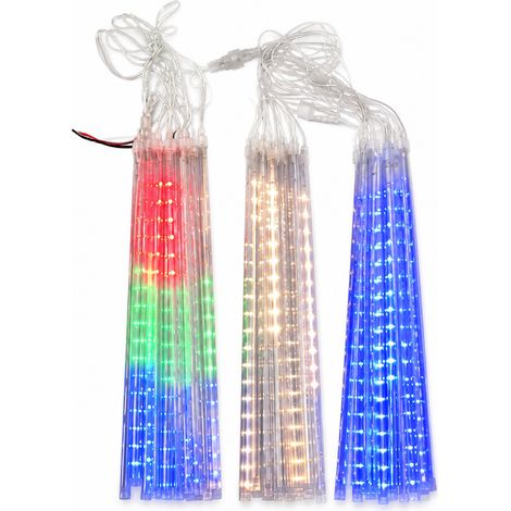 Guirlande LED Pluie de Météores Solaire Multicolore Étanche, 8 Tubes pour Arbres et Décoration Extérieure (1/5)