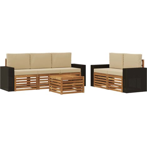 Outdoor-Sofagarnitur 6 Stk. Natur und Beige Massivholz Akazie vidaXL (1/5)