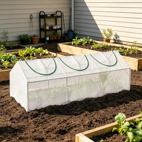 Serre de jardin tunnel compacte à fenêtres, 180 x 60 x 60 cm, acier et plastique, blanche OKWISH (1/5)