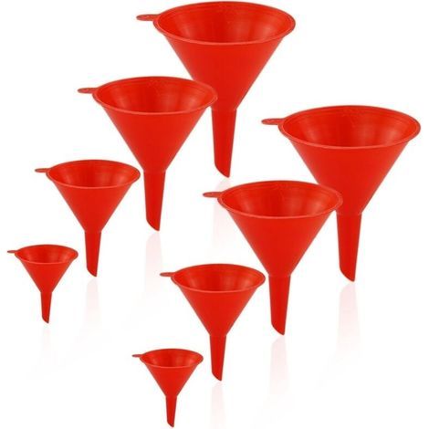 Juego de 8 embudos de plástico de boca ancha para cocina, botellas, cocina y laboratorio (rojo) (1/5)