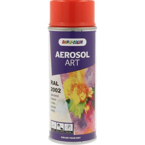 Bombe de peinture - Vermillon - RAL 2002 - Brillant - Tous supports - Aérosol Art