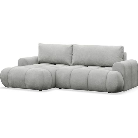 Selsey Ombo Mini - Ecksofa mit Schlaffunktion, Bettkasten und Bouclé-Bezug, Hellgrau, links (1/5)