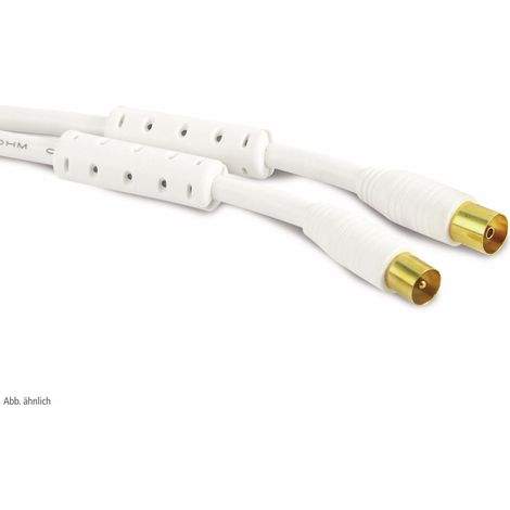 Câble d'antenne S-IMPULS, 1 m, filtre de courant de gaine, blanc, plaqué or, 100 dB
