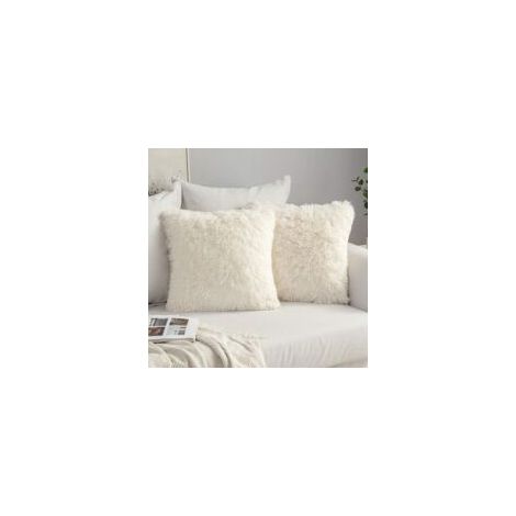 Lot de 2 Housse de Coussin de Canapé Fourrure de Luxe Decoration canapé Maison Chambre Lit Super Doux Peluche Taie d'oreiller Décorative 40X40cm 16X16 Pouces Beige