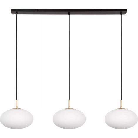 Suspension Lucide Elysee 3xE27 verre blanc or noir (1/5)