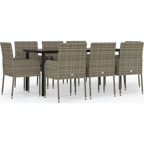 Maison Exclusive - Set da Pranzo Giardino 9pz con Cuscini Nero e Grigio Polyrattan (1/5)