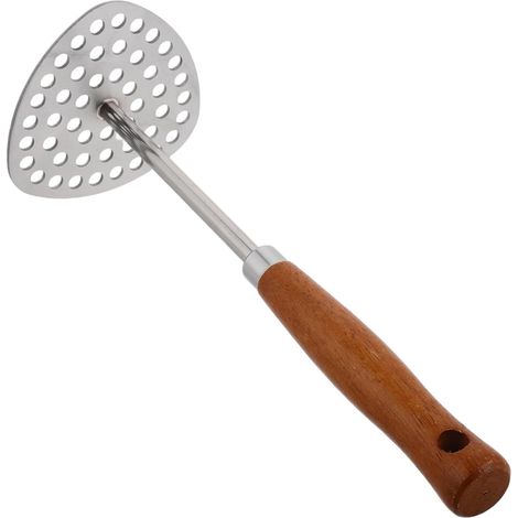 Presse-purée en acier inoxydable avec manche en bois - presse-purée manuel - multifonctionnel pour écraser les légumes comme la citrouille - 25 cm (1/4)